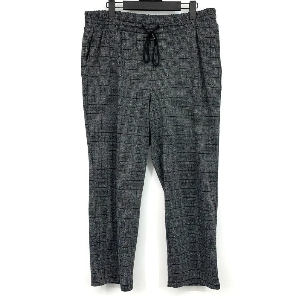 A New Day Pants Black Gray Plaid High Rise Pull On Straight Ankle_2